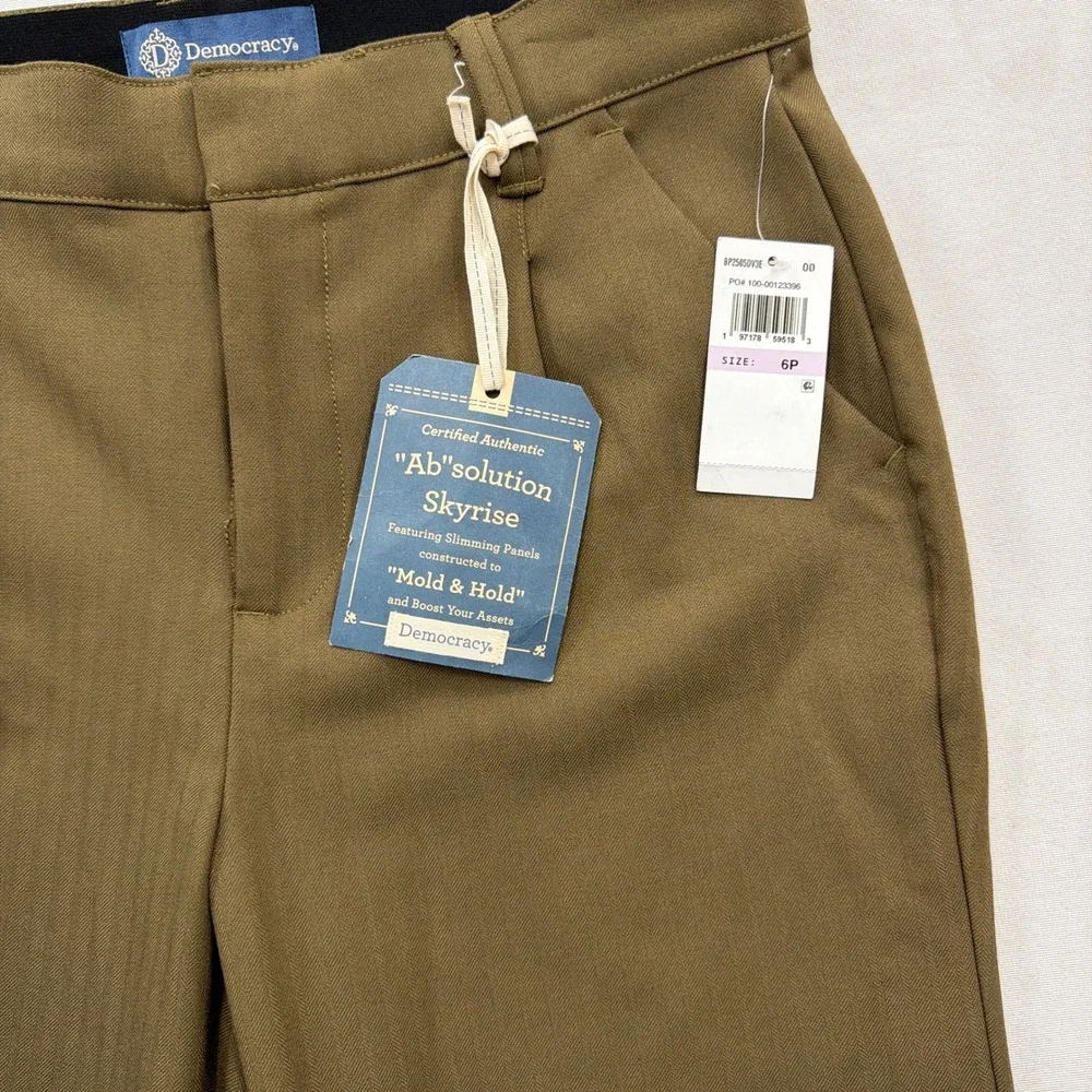 Democracy Pants Absolution Skyrise Wide Leg Herringbone Brown Women Size 6P NWT